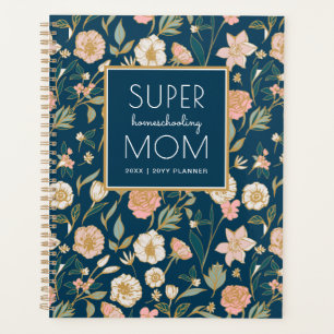 Pretty Gold Floral Super Homeschooling Mom Navy Planner
