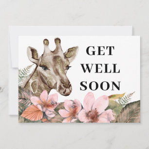 Pretty Gold Giraffe Floral Get Well  Card