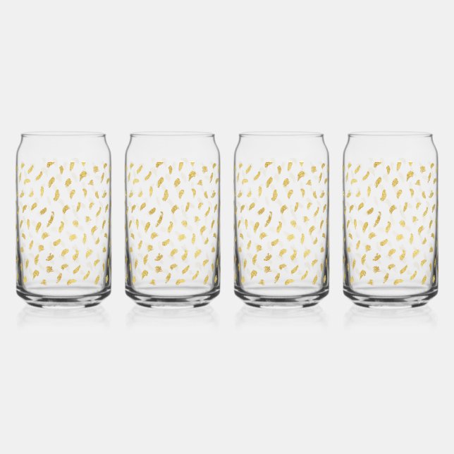 Pretty Gold Glam White Abstract Can Glass (Front)