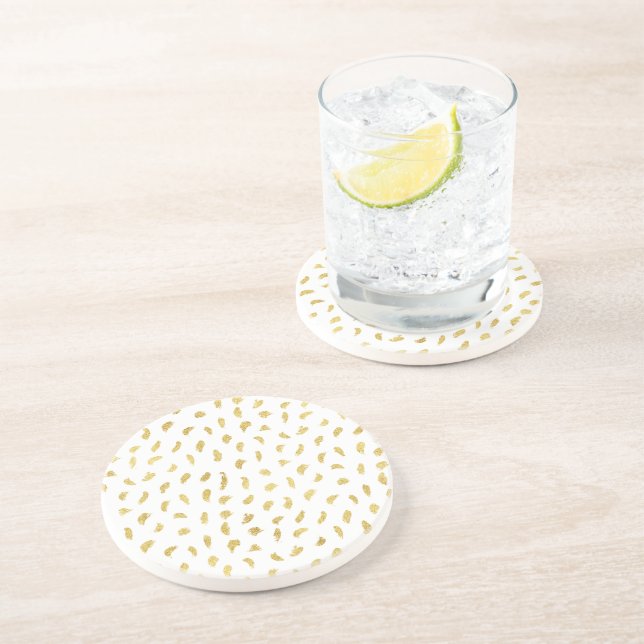 Pretty Gold Glam White Abstract Coaster (Side)
