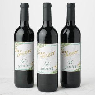 Pretty Gold Glitter Cheers to 50 Years Turquoise Wine Label