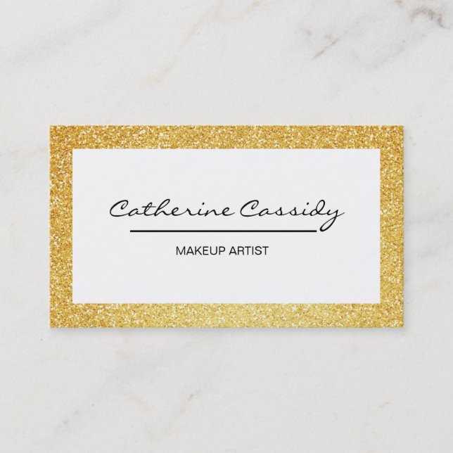 Pretty Gold Glitter Sparkle Border, Makeup Artist Business Card (Front)