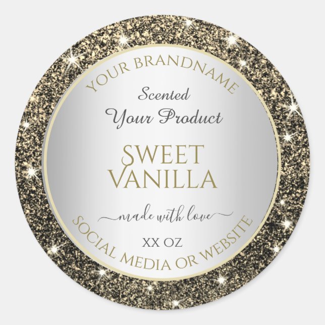 Pretty Gold Glitter Stars Product Packaging Labels (Front)