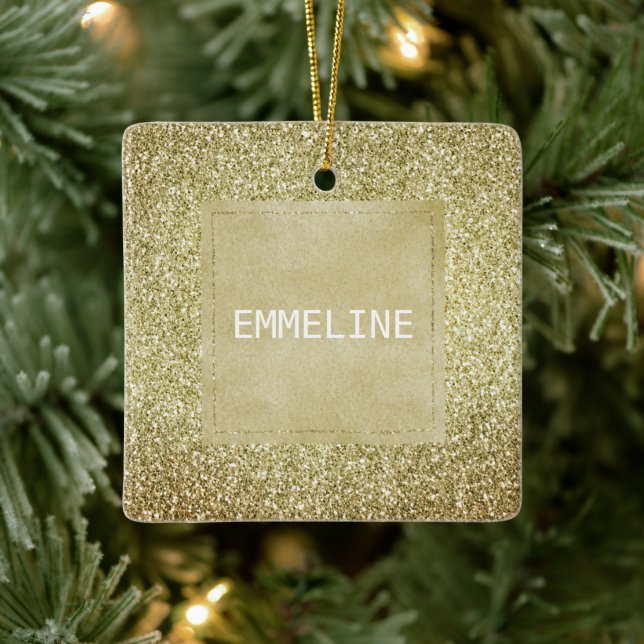 Pretty Gold Glitzy Glitter Christmas Name Ceramic Ornament (Tree)