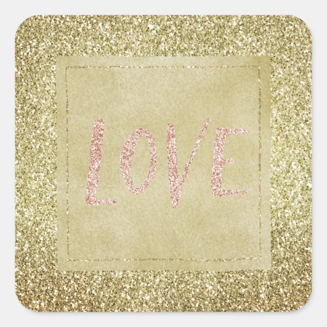 Pretty Gold Glitzy Glitter Christmas Pink Love Square Sticker (Front)