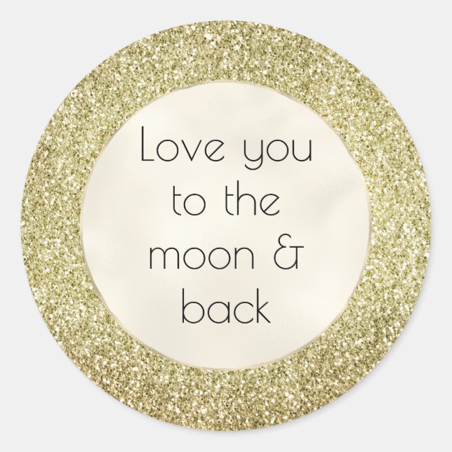 Pretty Gold Glitzy Glitter Love Classic Round Sticker (Front)