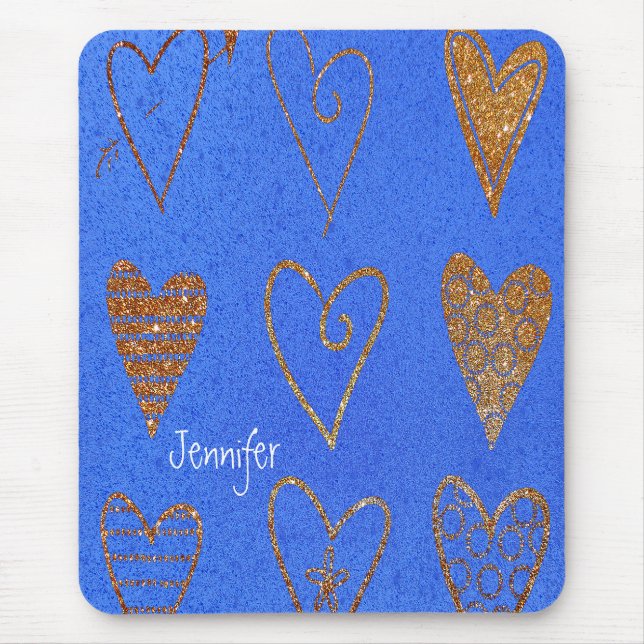 Pretty Gold Hearts Custom Mouse Pad (Front)