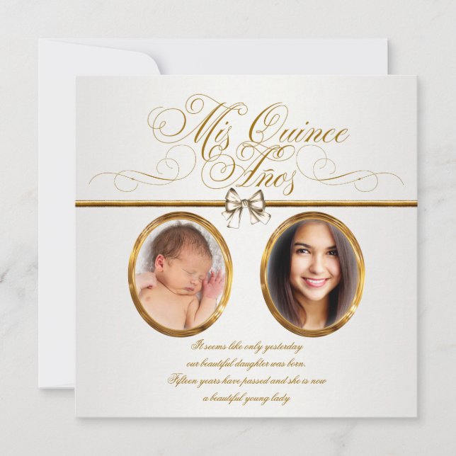 Pretty Gold Photo Quinceanera Invitations (Front)