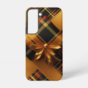 PRETTY GOLD & RED HOLIDAY MODERN PLAID PATTERN SAMSUNG GALAXY CASE