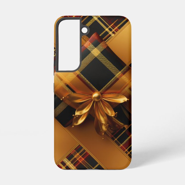 PRETTY GOLD & RED HOLIDAY MODERN PLAID PATTERN SAMSUNG GALAXY S22 CASE (Back)