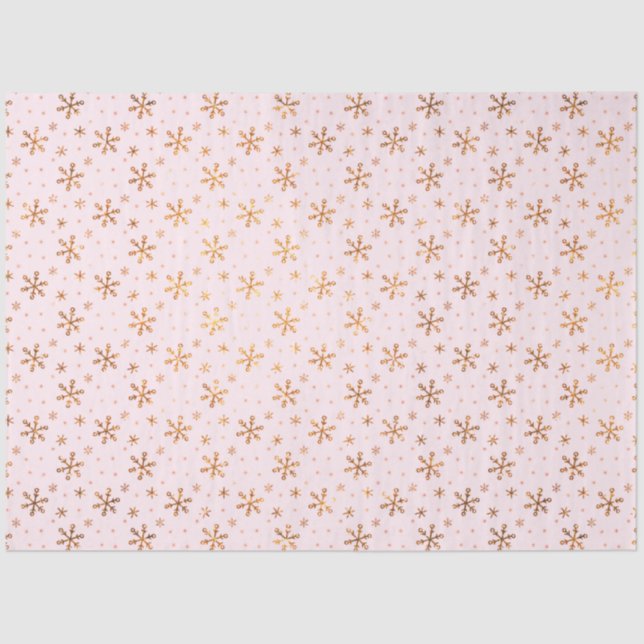 Pretty Gold Snowflakes Pink Christmas Tissue Paper (Front)