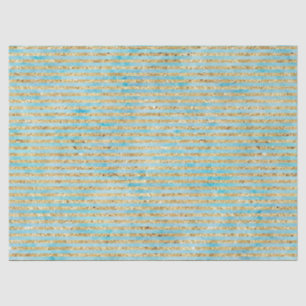 Pretty Gold Sparkle Aqua Watercolor Stripes Tissue Paper