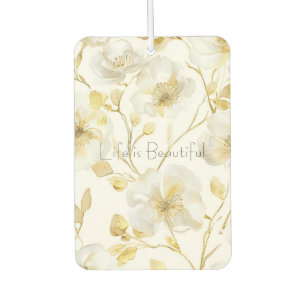 Pretty Gold White Flowers Air Freshener