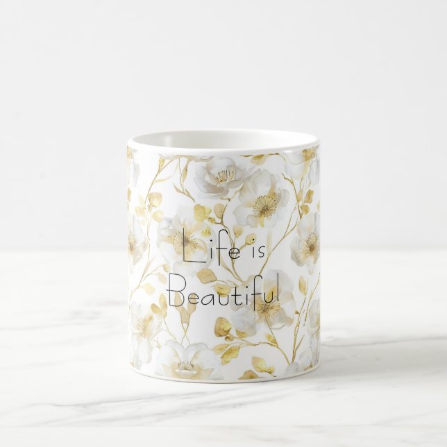 Pretty Gold White Flowers  Coffee Mug (Center)