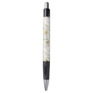 Pretty Gold White Flowers  Pen