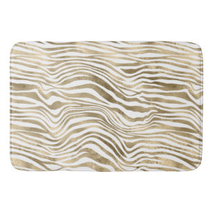 Pretty Gold White Zebra Print   Bath Mat