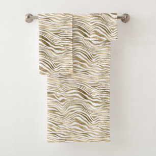 Pretty Gold White Zebra Print        Bath Towel Set