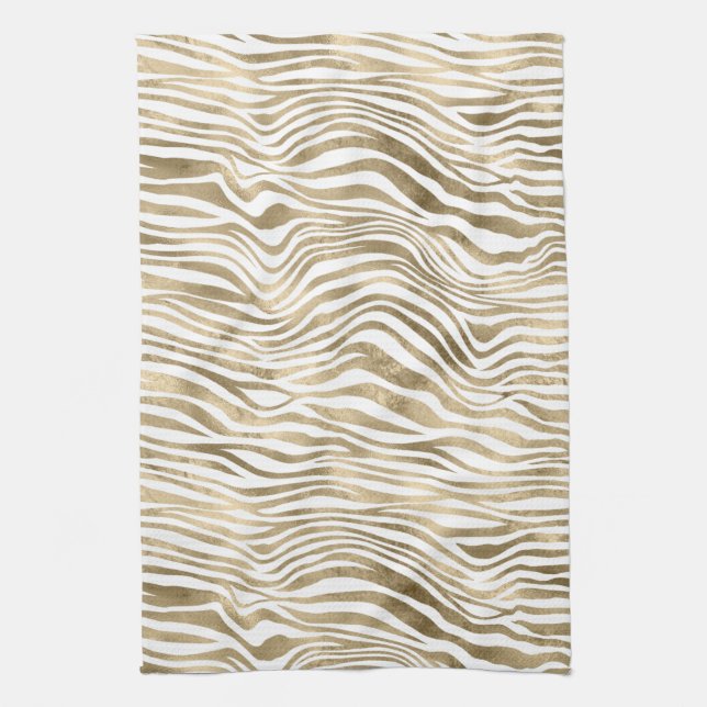 Pretty Gold White Zebra Print        Kitchen Towel (Vertical)