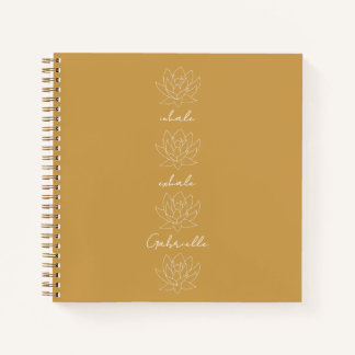 Pretty Gold Yellow & White Lotus Flower Yoga Notebook