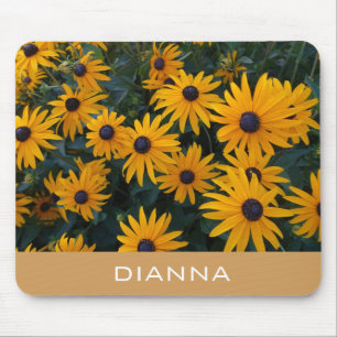 pretty golden daisy flowers, add your name mouse pad