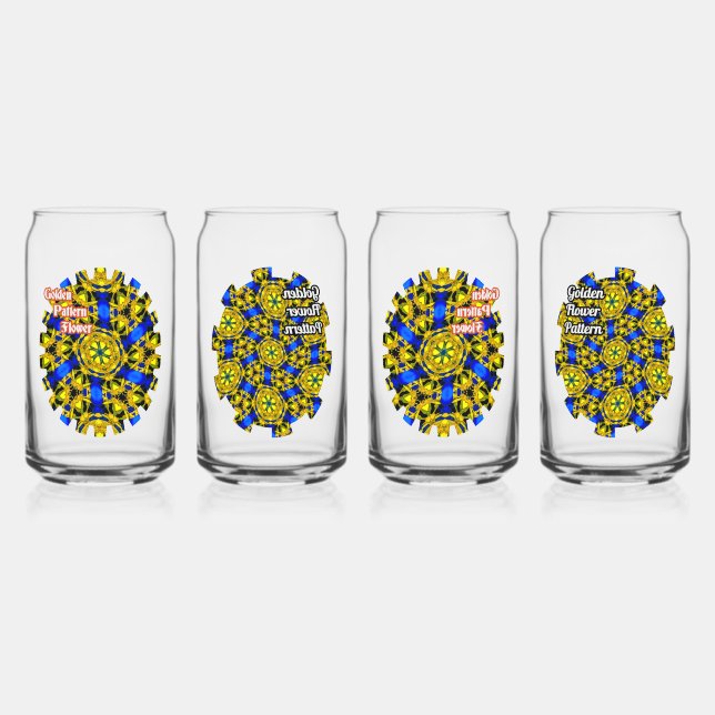 Pretty Golden Flowers Pattern Can Glass (Front)