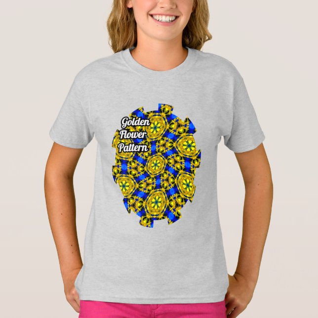 Pretty Golden Flowers Pattern T-Shirt (Front)