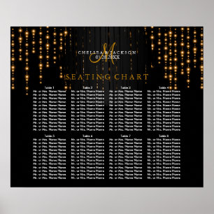 Pretty Golden Star Lights on Black - Seating Chart