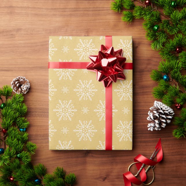 Pretty golden yellow Christmas snowflake gift wrap (Holiday Gift)