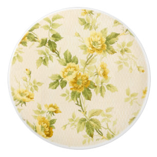Pretty Golden Yellow Farmhouse Floral Ceramic Knob