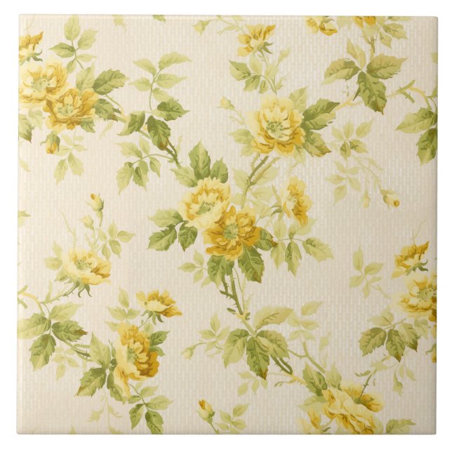 Pretty Golden Yellow Farmhouse Floral Tile (Front)