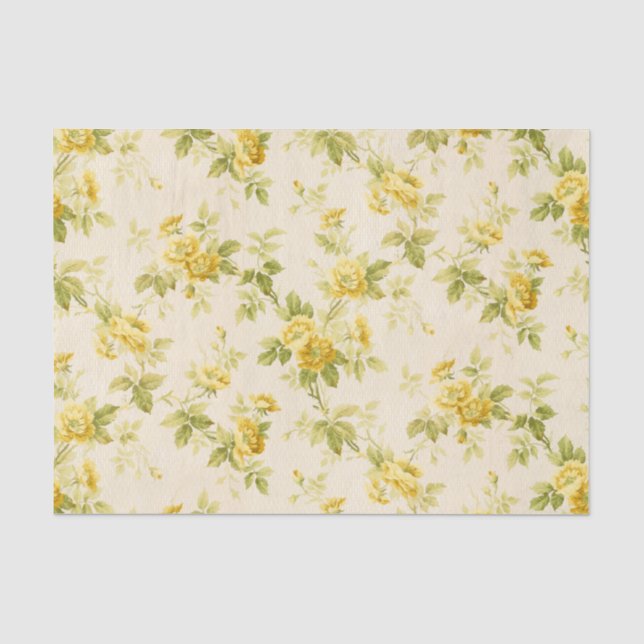Pretty Golden Yellow Farmhouse Floral Tissue Paper (Front)