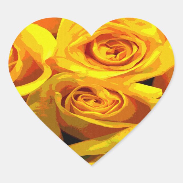 Pretty Golden Yellow Roses Heart Sticker (Front)