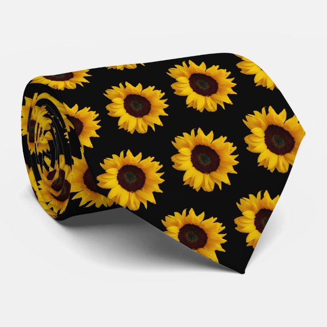 Pretty Golden Yellow Sunflowers  Tie (Rolled)