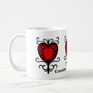 Pretty gothic red heart add your name coffee mug