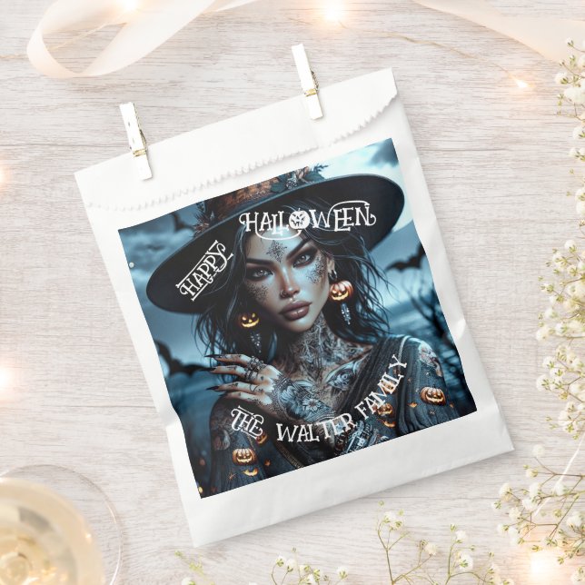 Pretty Gothic Witch with Tattoos Halloween Party Favour Bag (Clipped)