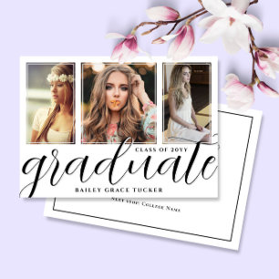 Pretty Graduate Script 3-Photo Graduation Announcement