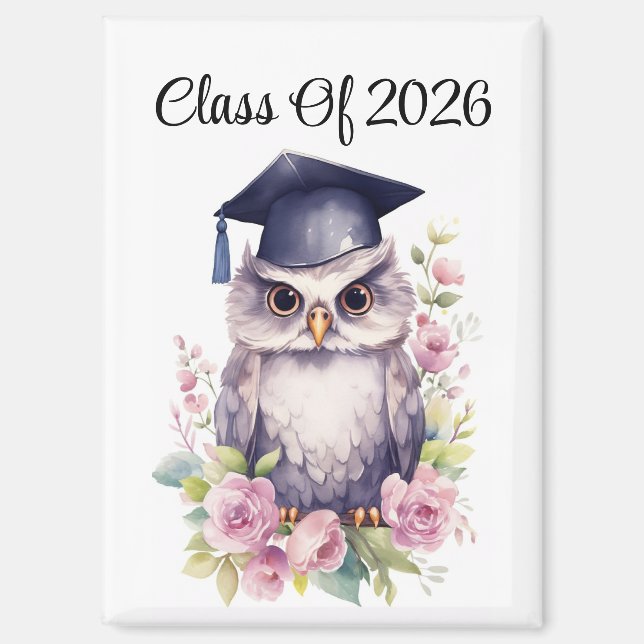 Pretty Graduation Owl Rectangular Magnet (Front)