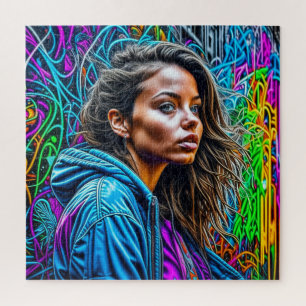 Pretty Graffiti Street Art Colourful Woman Jigsaw Puzzle