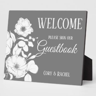 Pretty Gray with White Floral Wedding Guestbook  Plaque