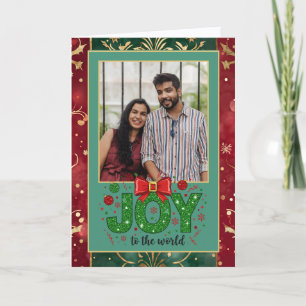 Pretty Green and Red Christmas Photo Holiday Card