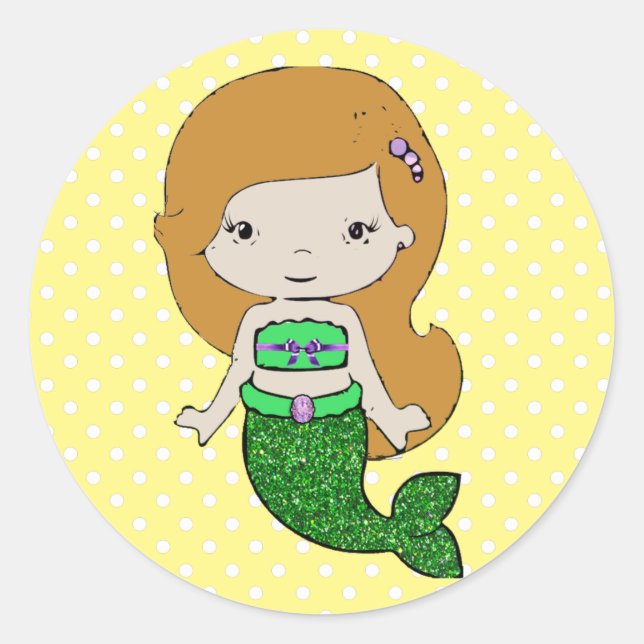 Pretty Green and Yellow Mermaid Stickers (Front)