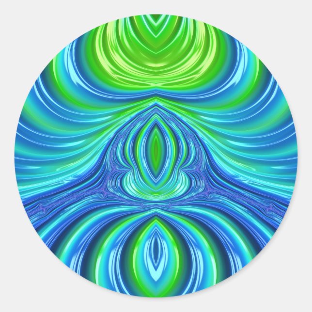 ~ Pretty Green Blue Fractal ~ Classic Round Sticker (Front)