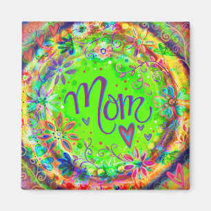 Pretty Green BoHo Whimsical Floral Fun Mom  Magnet