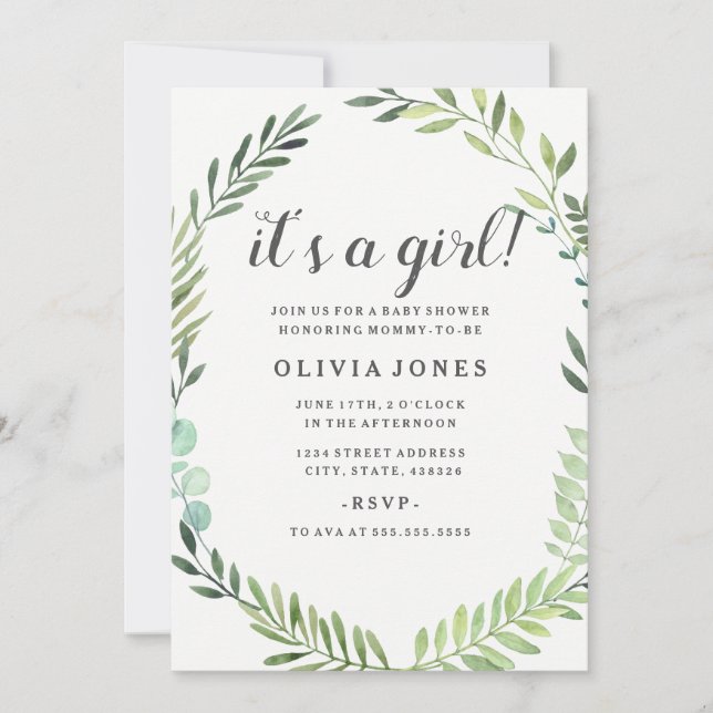 Pretty Green Boho Wreath Baby Shower Invitation (Front)