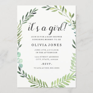 Pretty Green Boho Wreath Baby Shower Invitation