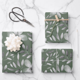 Pretty Green Botanical Floral Pattern Wrapping Paper Sheet