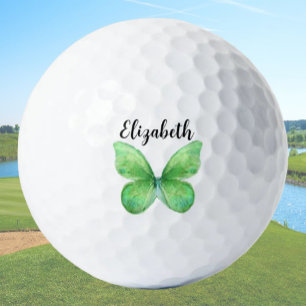 Pretty green butterfly custom name ladies golf balls