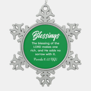 Pretty Green Christian Faith Blessings Bible Verse Snowflake Pewter Christmas Ornament