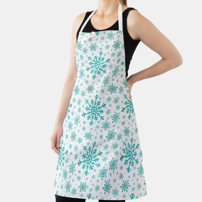 Pretty Green Christmas Snowflakes on Winter White Apron (Insitu)