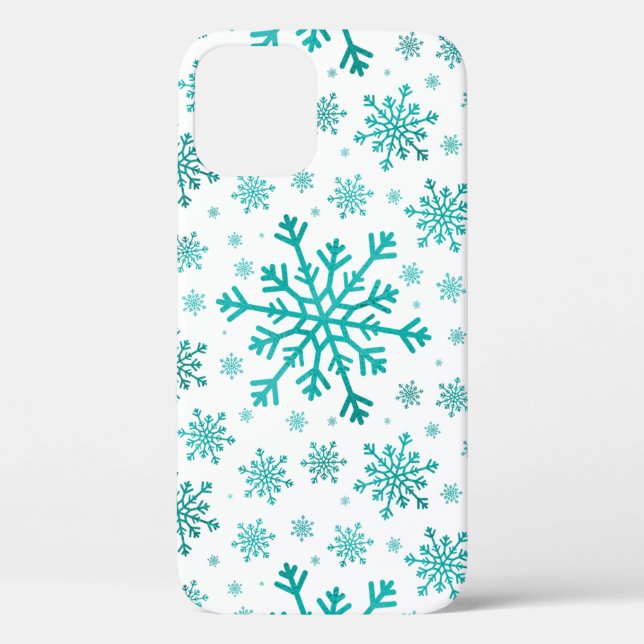 Pretty Green Christmas Snowflakes on Winter White Case-Mate iPhone Case (Back)